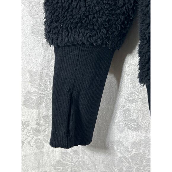Athleta Turtleneck Sweatshirt Small Black Fuzzy Teddy Bear Oversized - Picture 2 of 9